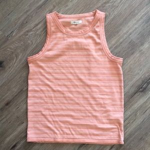 Madewell, medium tank top. Coral, white stripes.